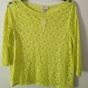 Ann Taylor Loft Lace Chartreuse Top szXL